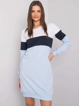 Modré trojfarebné mikinové šaty s vreckami