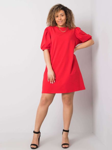 Červené voľnočasové bavlnené plus size šaty