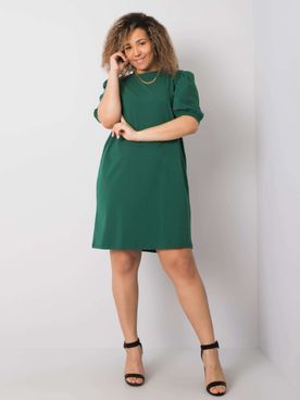 Tmavo-zelené voľnočasové bavlnené plus size šaty