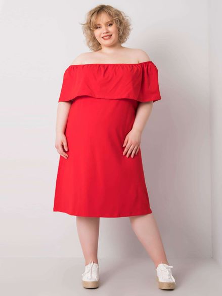 Červené bavlnené PLUS SIZE šaty so španielskym výstrihom