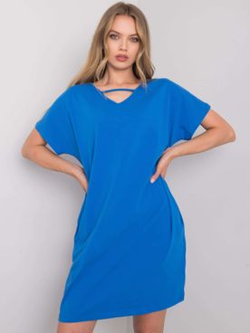 Ľahké modré voľné šaty s krátkym rukávom a vreckami