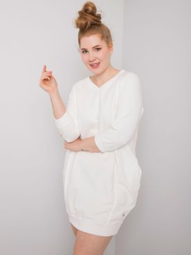 Ecru biele krátke bavlnené PLUS SIZE mikinové šaty