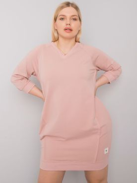 Svetlo-ružové krátke bavlnené PLUS SIZE mikinové šaty