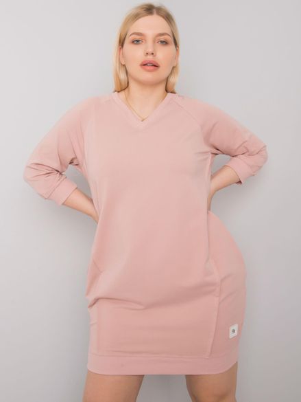 Svetlo-ružové krátke bavlnené PLUS SIZE mikinové šaty