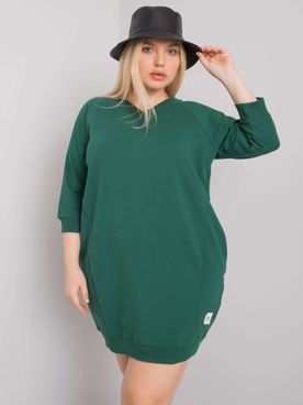 Tmavo-zelené krátke bavlnené PLUS SIZE mikinové šaty