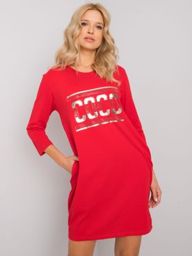 Mikinové červené šaty s potlačou