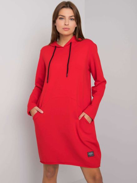 Červené mikinové šaty s vreckami