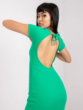 Tmavo-zelené rebrované mini šaty s odhaleným chrbtom