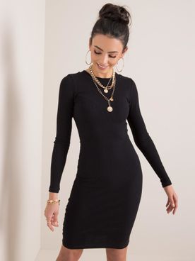 Čierne pohodlné dámske šaty s dlhým rukávom