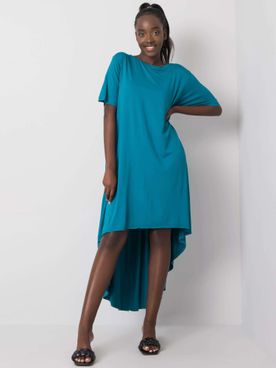 Asymetrické modré šaty voľného strihu