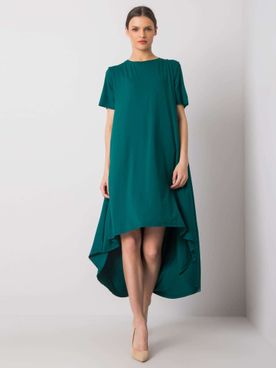 Asymetrické tmavo-zelené šaty voľného strihu