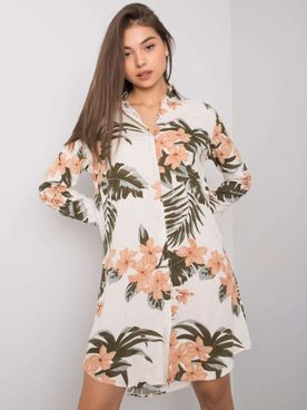 Svetlo-béžové košeľové šaty pre ženy s kvetinovou potlačou