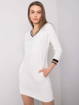Krátke dámske ecru bavlnené šaty s vreckami
