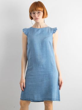 Modré bavlnené krátke šaty s volánikmi
