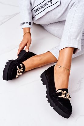 Čierne semišové mokasíny na platforme s ozdobou Lewski Shoes