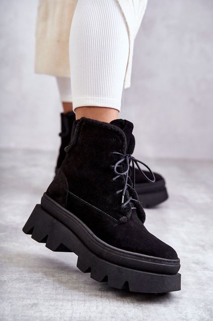 Čierne zateplené semišové platformové topánky