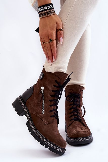 Semišové zateplené tmavo-hnedé členkové topánky Laura Messi