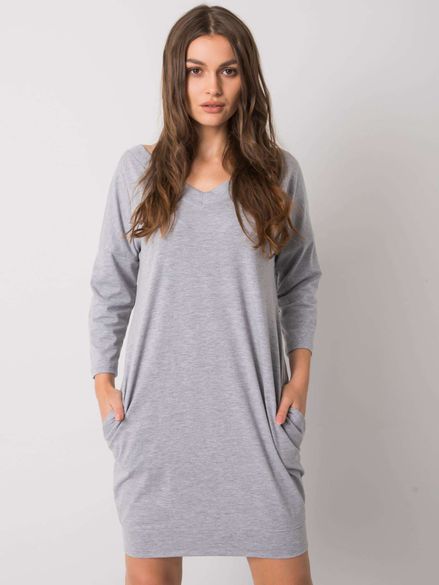 Sivé bavlnené mikinové šaty s vreckami