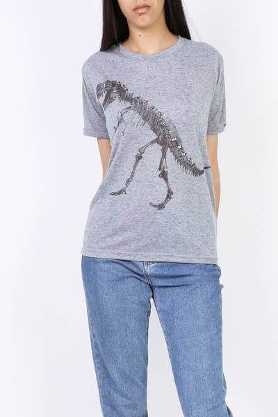 Dámske sivé tričko s potlačou dinosaura