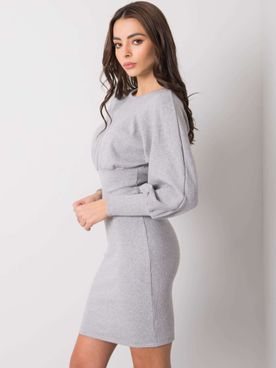 Elegantné sivé rebrované šaty s dlhým rukávom