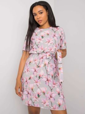 Sivo-ružové PLUS SIZE šaty s kvetinovým vzorom 