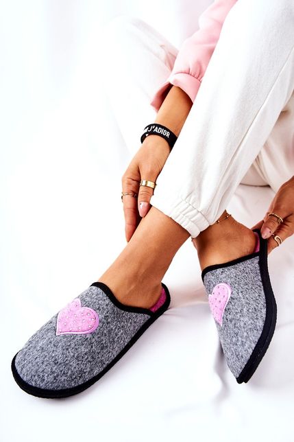 Sivo-ružové srdiečkové papuče Panto Fino