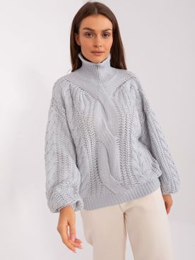 Sivý oversize rolákový pletený vzorovaný sveter