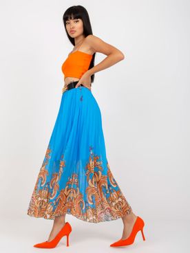 Dámska dlhá svetlo-modrá vzorovaná sukňa s opaskom