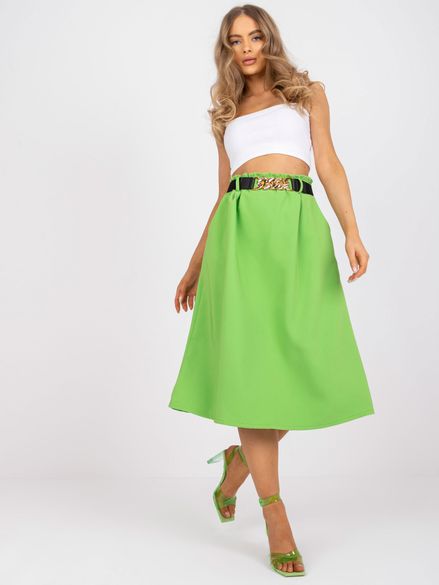 Dámska zelená trapézová midi sukňa s vreckami