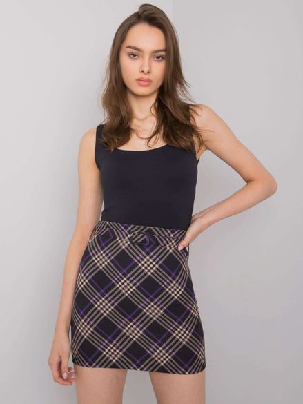 Čierno-fialová krátka károvaná mini sukňa