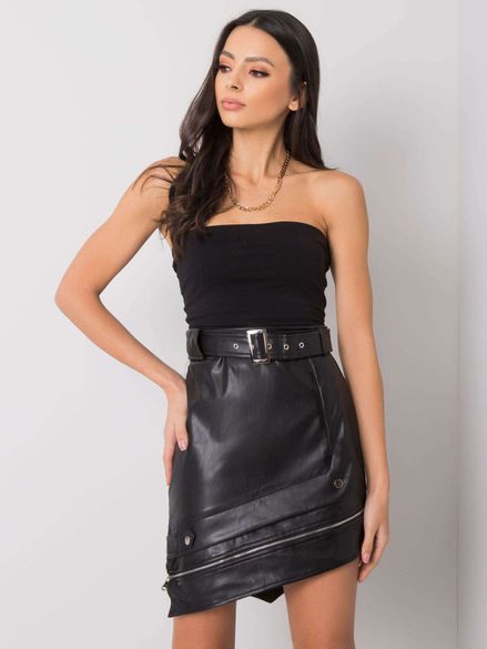 Dámska čierna asymetrická sukňa z umelej kože TRENDY. ING