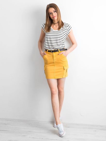 Žltá denimová sukňa s vreckami