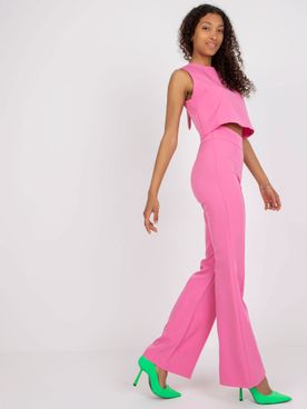 Dámsky ružový elegantný komplet s nohavicami s vysokým pásom