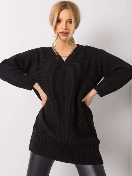 Dlhý dámsky čierny pletený sveter
