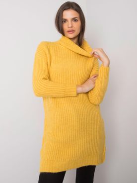 Dlhý dámsky žltý rolákový sveter s golierom