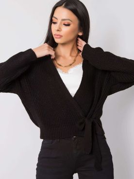 Čierny pletený sveter s viazaním Alisa SUBLEVEL