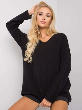 Čierny oversize dámsky sveter s výstrihom do V Georgia OCH BELLA