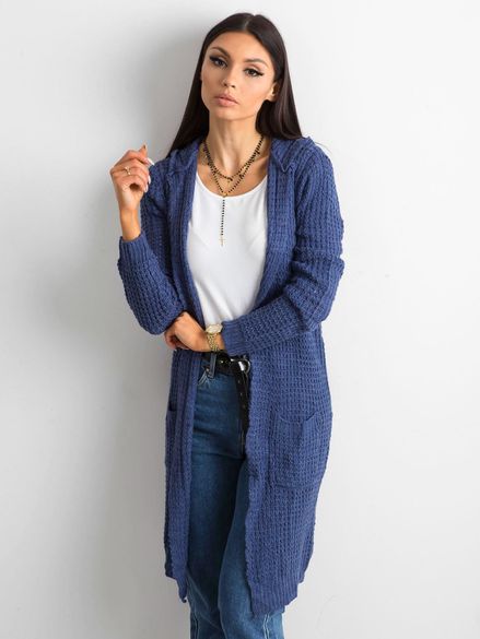 Dlhý modrý pletený sveter