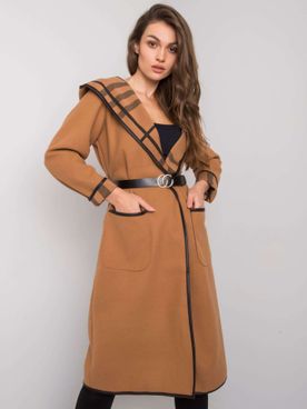 Svetlo-hnedý dámsky kabát s kapucňou a opaskom Latesha