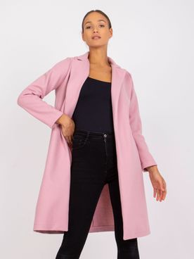 Dlhý ružový kabát s vreckami bez zapínania Hettie RUE PARIS
