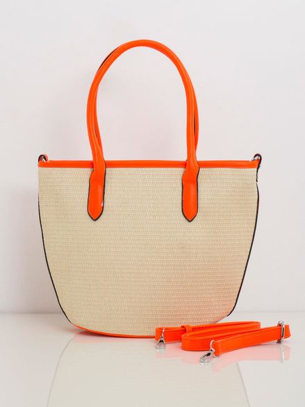 Dámska pletená prútená taška s oranžovými rúčkami