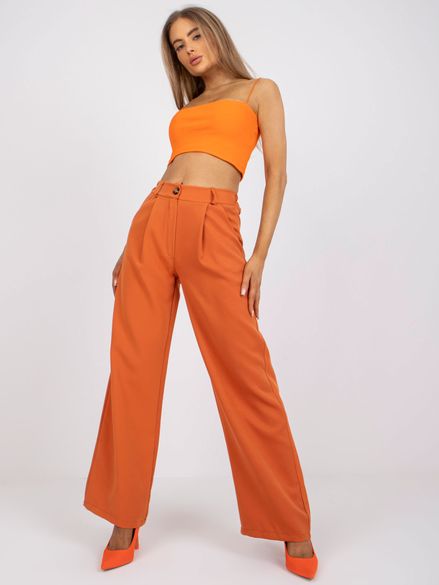 Tmavo-oranžové široké nohavice s vysokým pásom ITALY MODA