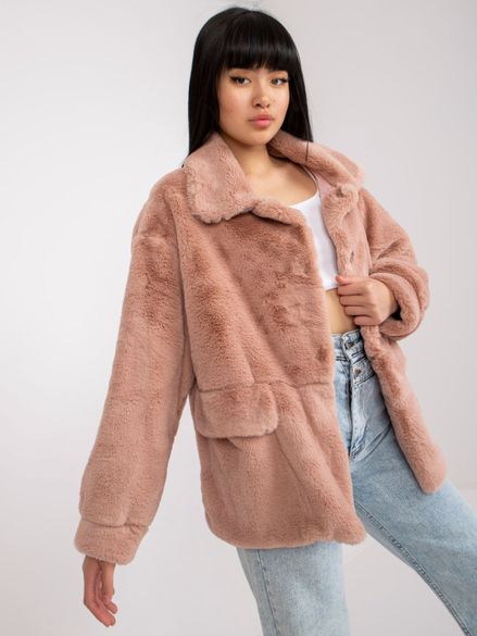 Tmavo-ružový dámsky kabát z eko kožušiny