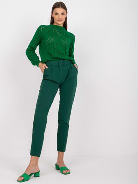 Tmavo-zelené klasické rovné nohavice s opaskom Giulia