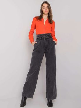 Tmavo-sivé široké džínsy s vysokým pásom