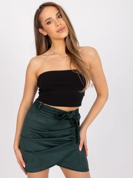Tmavo-zelená asymetrická semišová mini sukňa