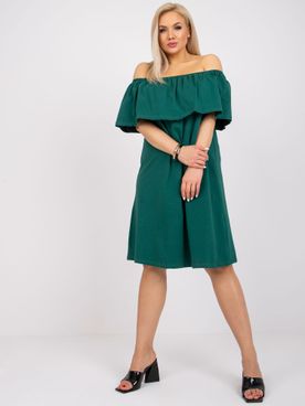 Tmavo-zelené bavlnené PLUS SIZE šaty so španielskym výstrihom