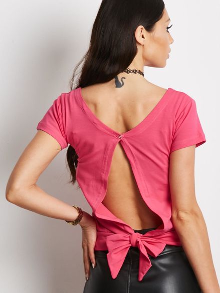 Ružové tričko s krátkym rukávom a mašľou na chrbte