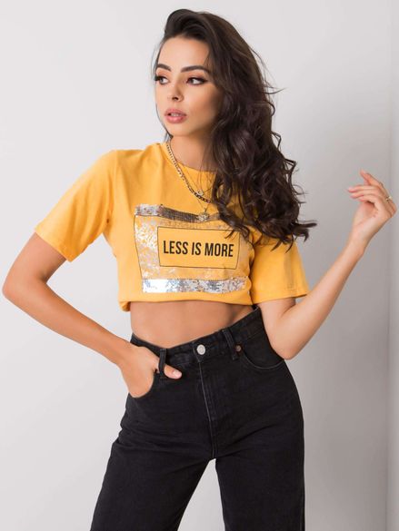Less is more žlté dámske trblietavé tričko