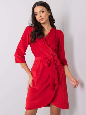 Velúrové červené zavinovacie šaty s opaskom